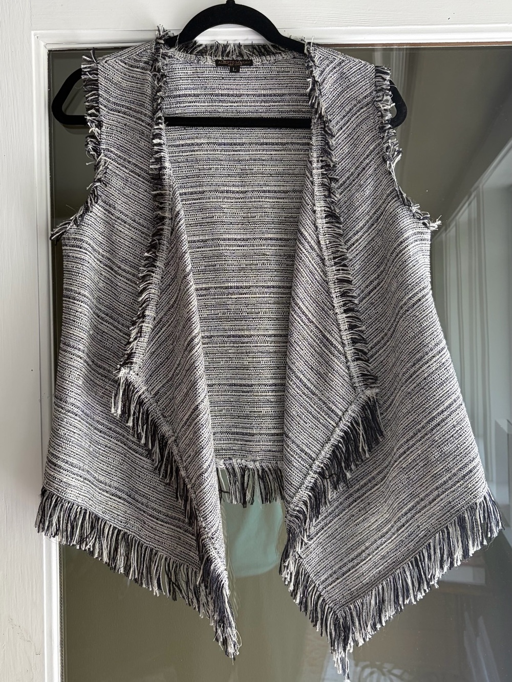 Alberto Makali Black & White Fringed Knit Vest